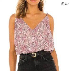 Free People Siren Blouson Bodysuit Pink Leopard Print Boho Wrap V-Neck NWT